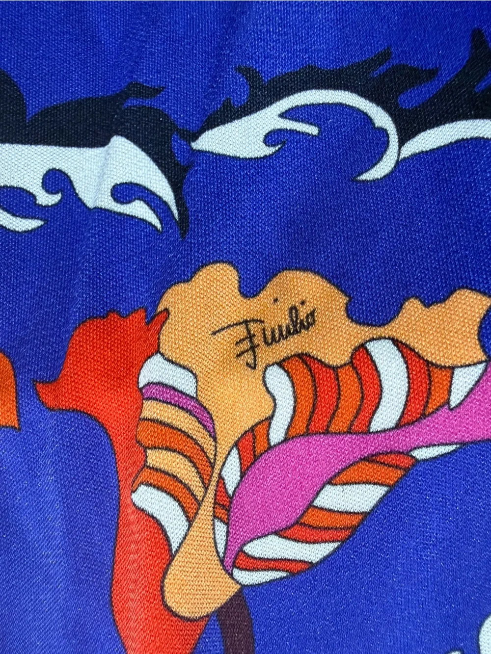 Emilio Pucci Royal Blue dress with Orange Pink Floral Motif - Picture 6 of 7